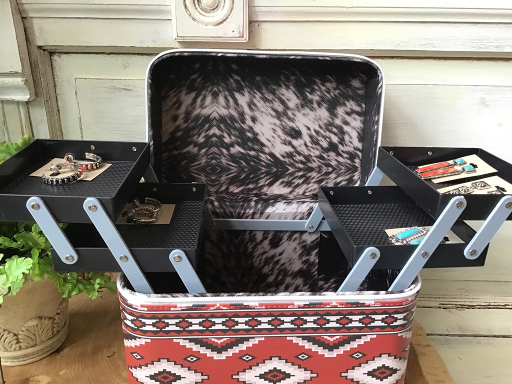 Red Aztec Train Case Makeup Jewelry Tote