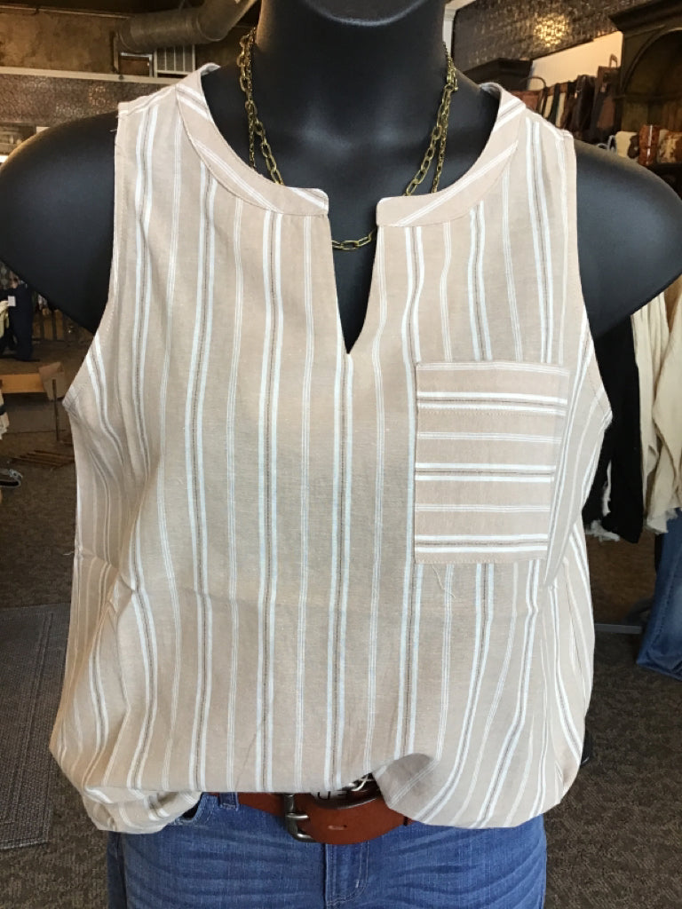 Taupe Cotton Striped Tank - S to XL