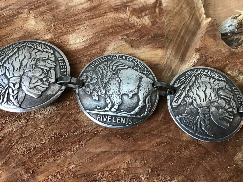 Handmade Buffalo Nickle & Indianhead Coin Bracelet