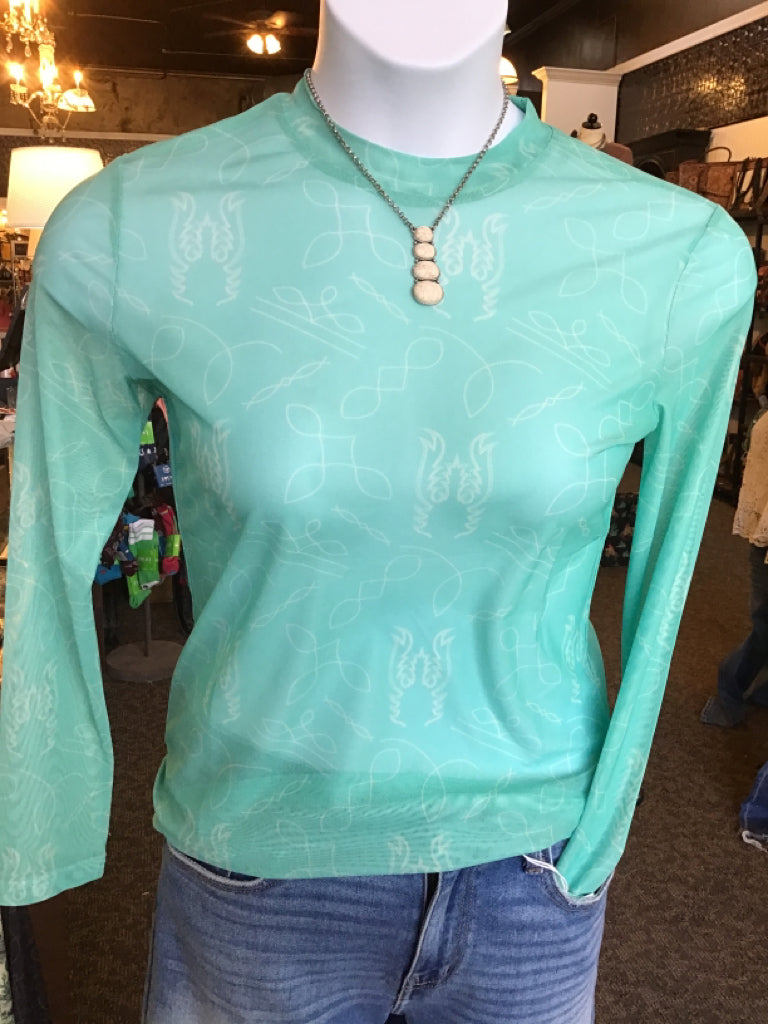 Turquoise  Boot Stitch Mesh T Shirt - Small to 2X