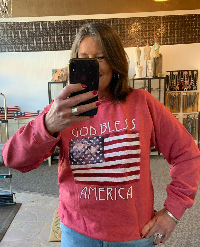 God Bless America Red Sweatshirt S to XL