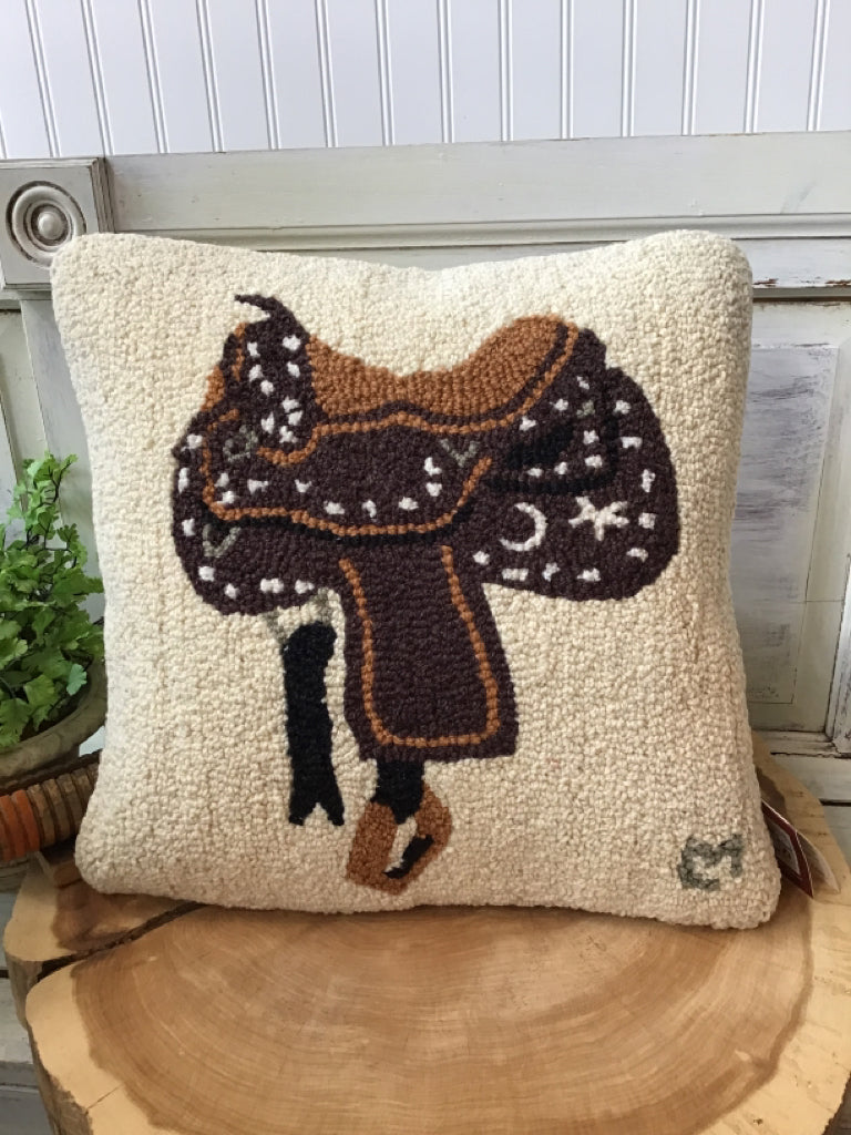 Hand Hooked Wool  Western Saddle Pillow