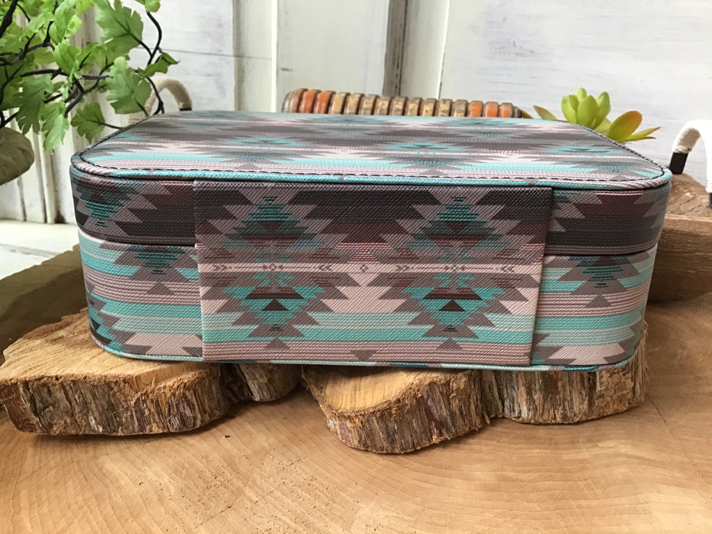 Turquoise Aztec Jewelry Tote Box