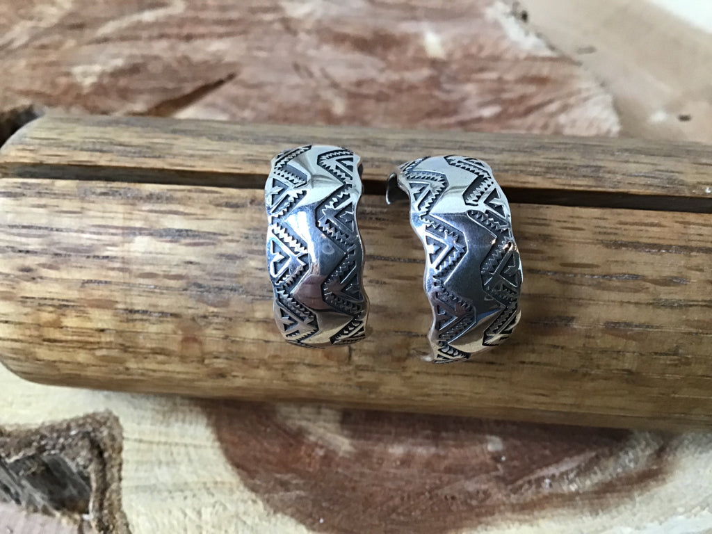 Handmade Sterling Engraved Hoop Earrings