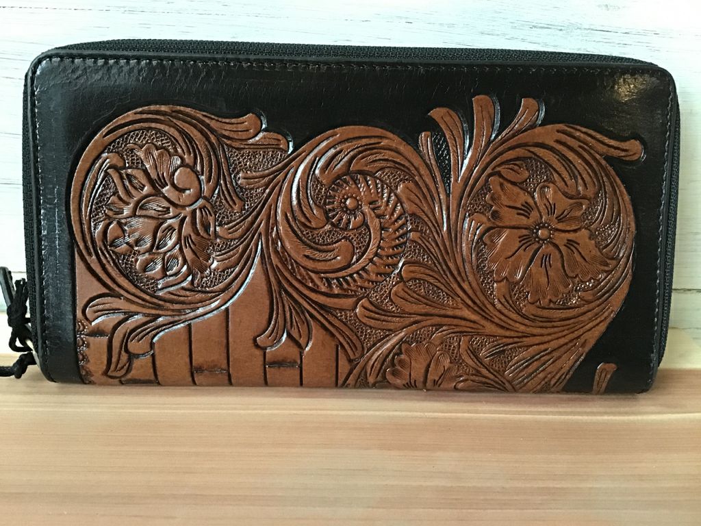 Myra Bag Black & Tan Tooled Zip Around Wallet – Seven Songbirds Boutique