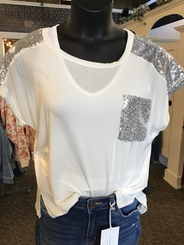White Sequined T Shirt - SML