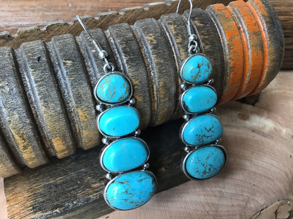 Turquoise Stone Drop Fishhook Earrings